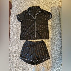 Black Striped Silk Pajama Set